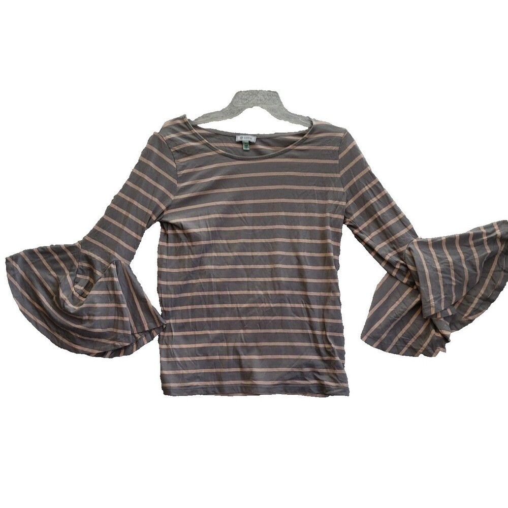 Susina T-Shirt size Small Blue White Striped Bell Long Sleeve Soft Casual